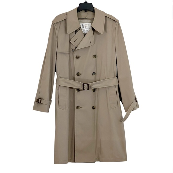 London Fog Vintage 70s Lined Double-Breasted Trench Coat Khaki Tan Mens 40 Reg
